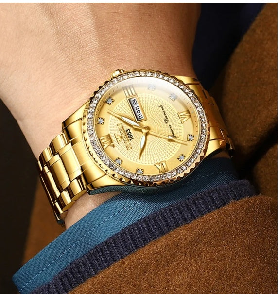 Waterproof Gold Men's Watch Classic Stainless Steel Quartz Analog Business Gift
